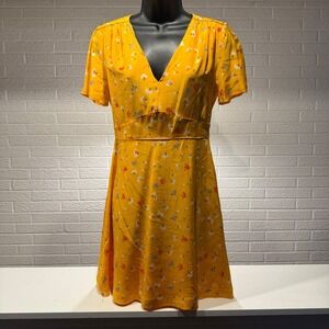 Madewell Mini Dress Size 0 Yellow Floral V-Neck Short Sleeve Career‎ Casual